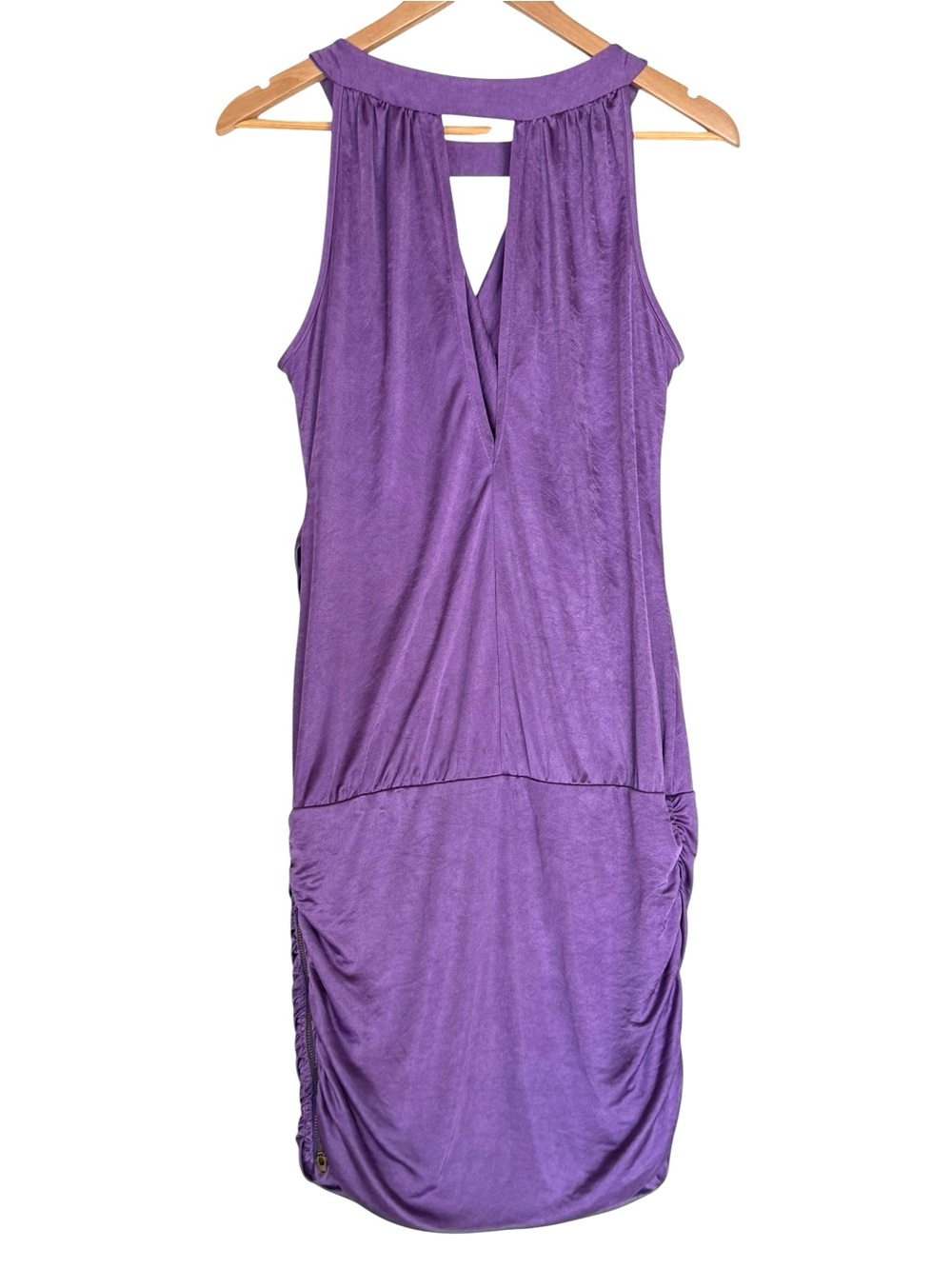 Marciano elegant purple ruched cocktail mini dress MEDIUM
